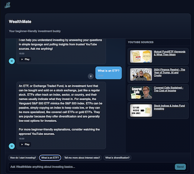 Wealth Mate - RAG for Beginner Investors, powered by Youtube captions